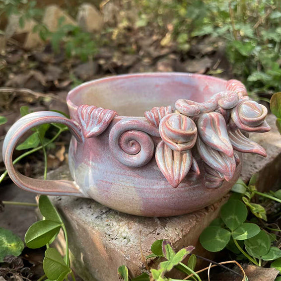VividAion pink ceramic WaMao mug, handcrafted with playful guardian motifs and pastel charm for daily inspiration.