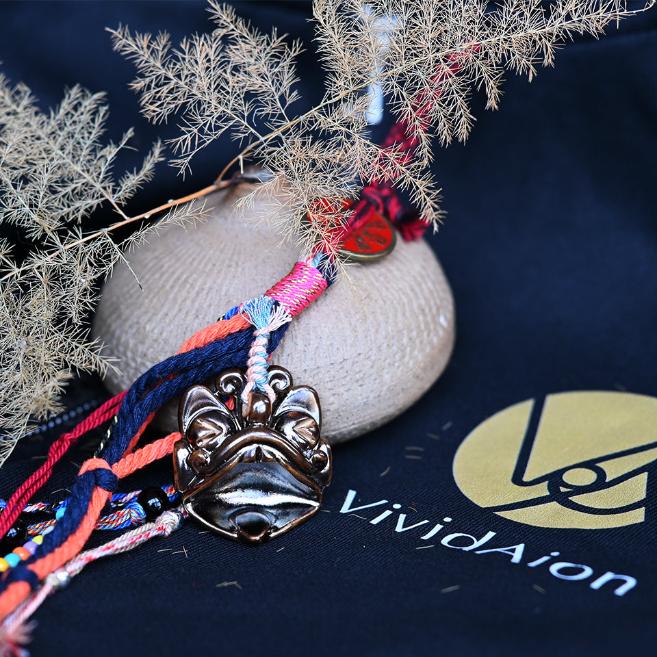 Copper Ember handcrafted ceramic WaMao ornament by VividAion, featuring warm copper tones and intricate detailing inspired by Tile Cat mythology.