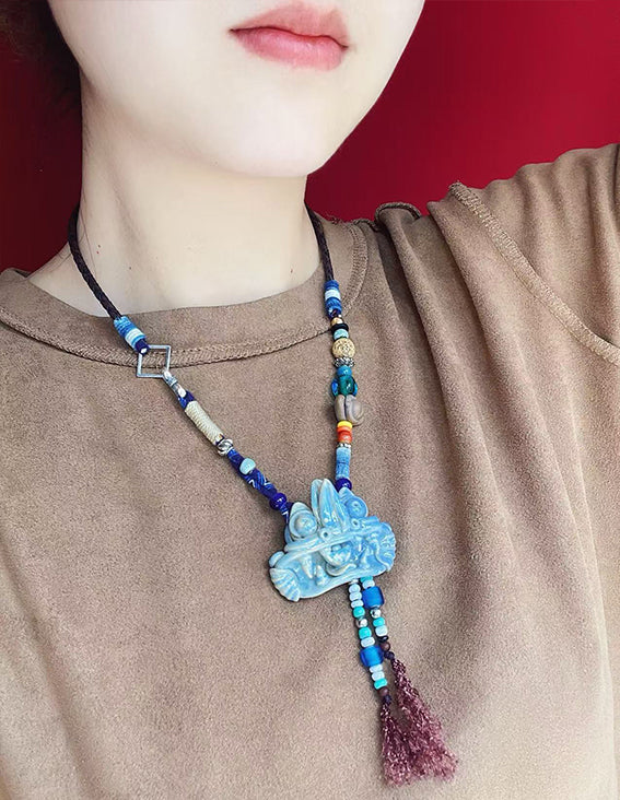 Pendant Necklace-WaMao-Glacier Blue-Amulet