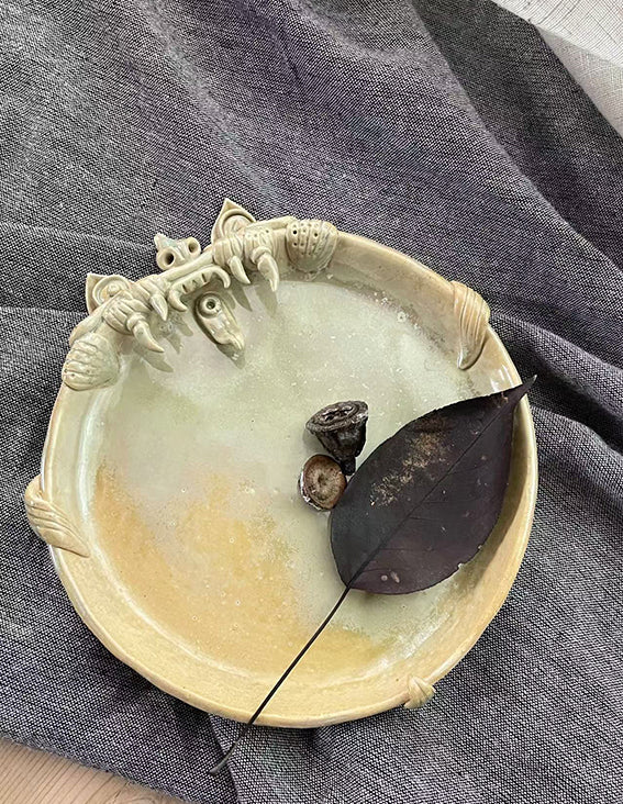Ceramic-Cat Plate-WaMao-Sky Blue