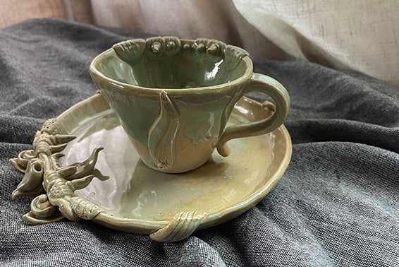 Ceramic-Cat Plate-WaMao-Sky Blue
