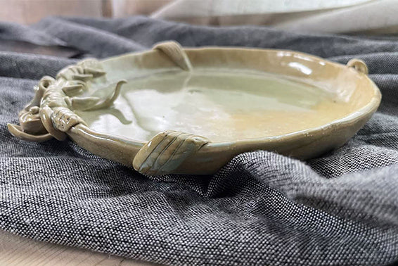 Ceramic-Cat Plate-WaMao-Sky Blue