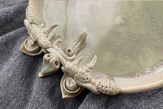 Ceramic-Cat Plate-WaMao-Sky Blue