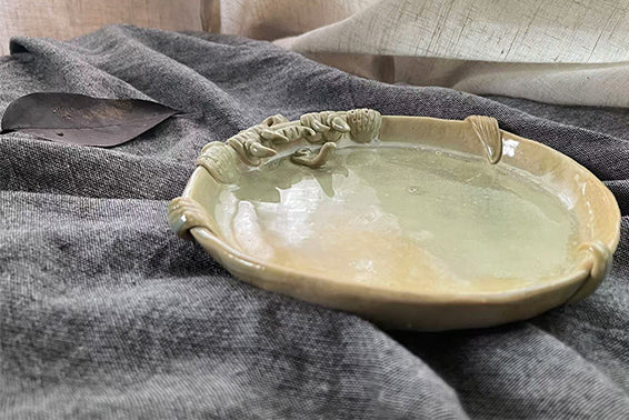Ceramic-Cat Plate-WaMao-Sky Blue