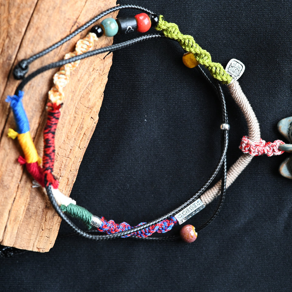 Handcrafted braided cord necklace by VividAion, featuring fine cotton-linen weaving and adjustable length, designed for ceramic amulet pendants.