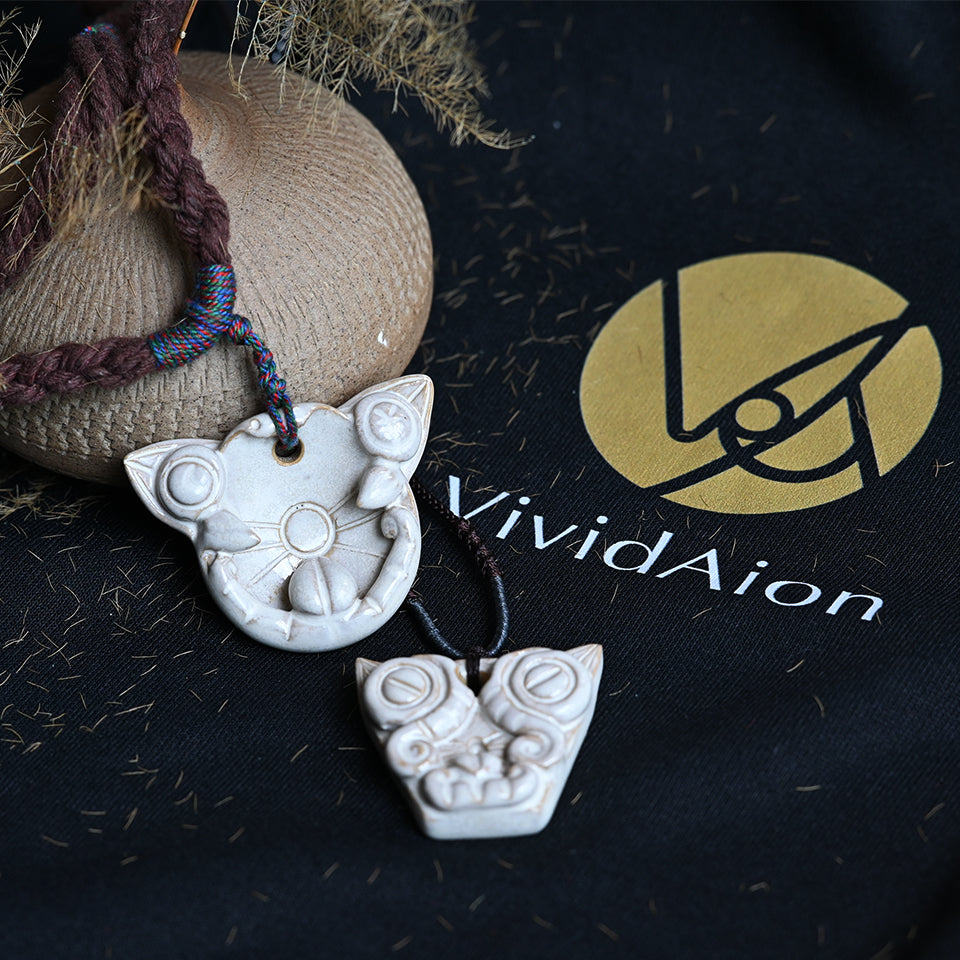 Guardian of Silence white glazed ceramic WaMao pendant by VividAion, handcrafted with serene tones symbolizing peace and purity.
